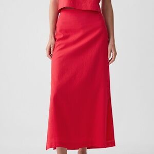 NWT Gap Red Linen Blend Maxi Skirt, Side Slit, Size L